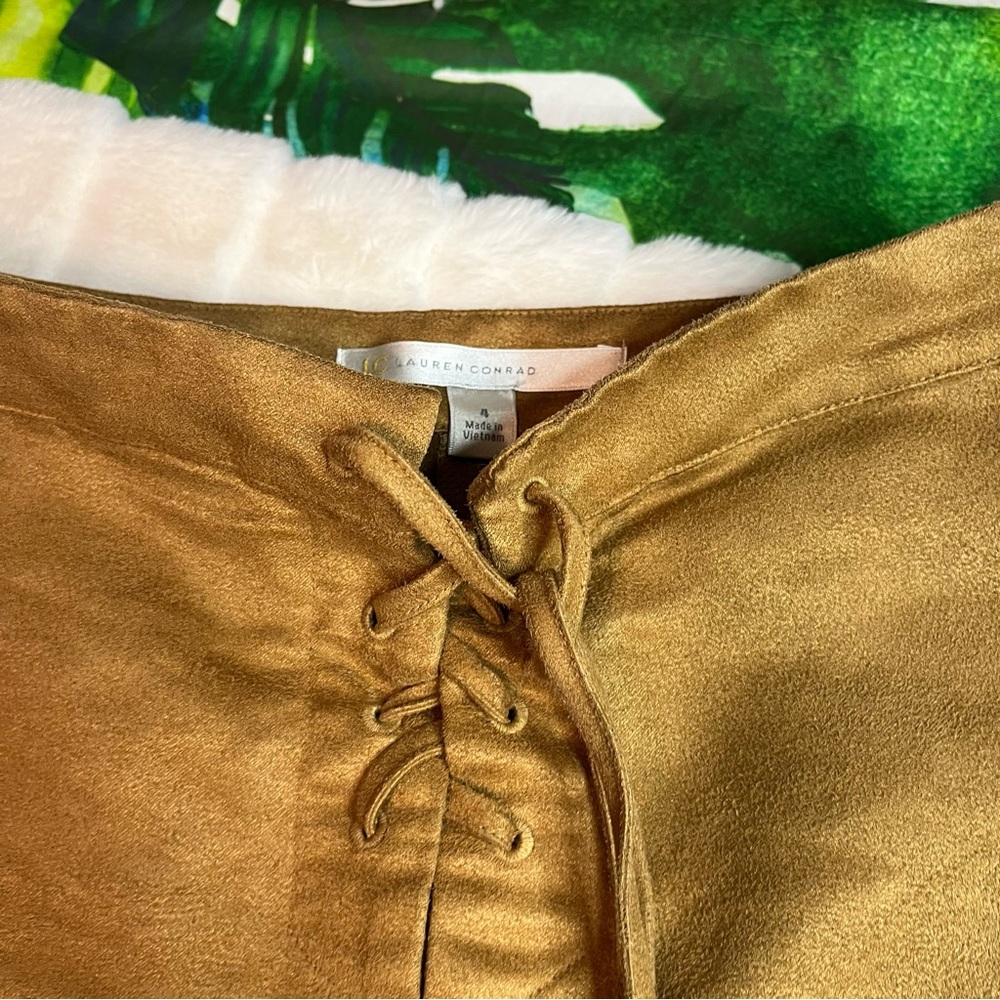 LC Lauren Conrad 4/27 Brown Faux Suede Lace Up Boho Casual Summer Fall Skirt - Picture 11 of 12